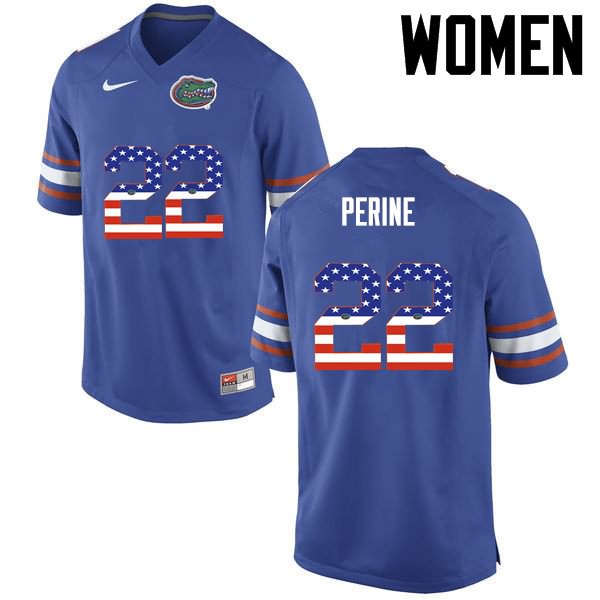 Women's NCAA Florida Gators Lamical Perine #22 Stitched Authentic USA Flag Fashion Nike Blue College Football Jersey ZED5665XV